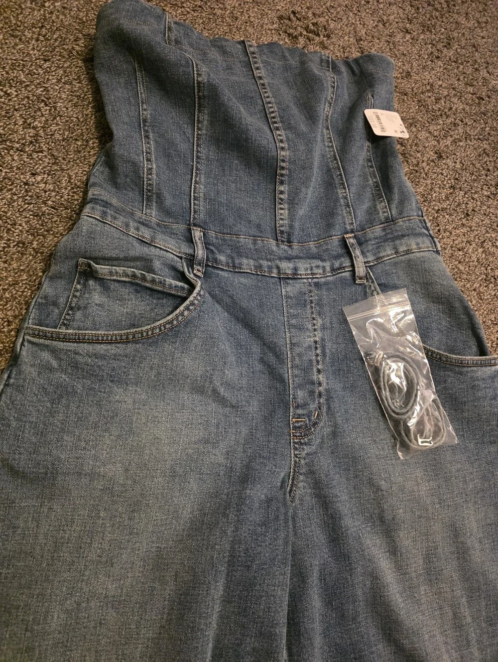 We The Free Free People Je Suis Pret Denim Strapless Barrel Leg Jumpsuit NWT M - Picture 12 of 16